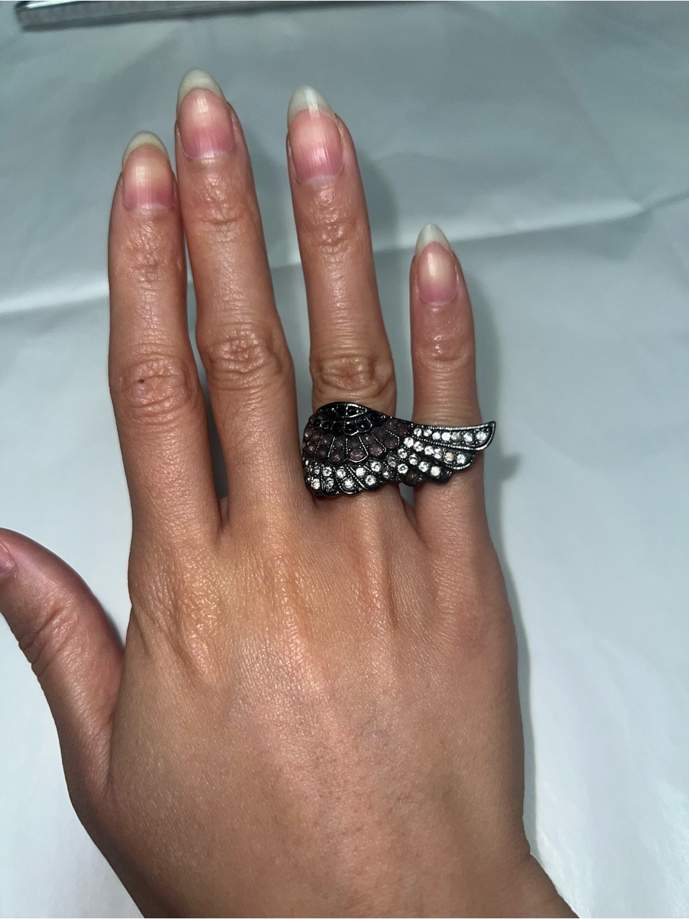 Women's Black Crystal Wing Statement Ring